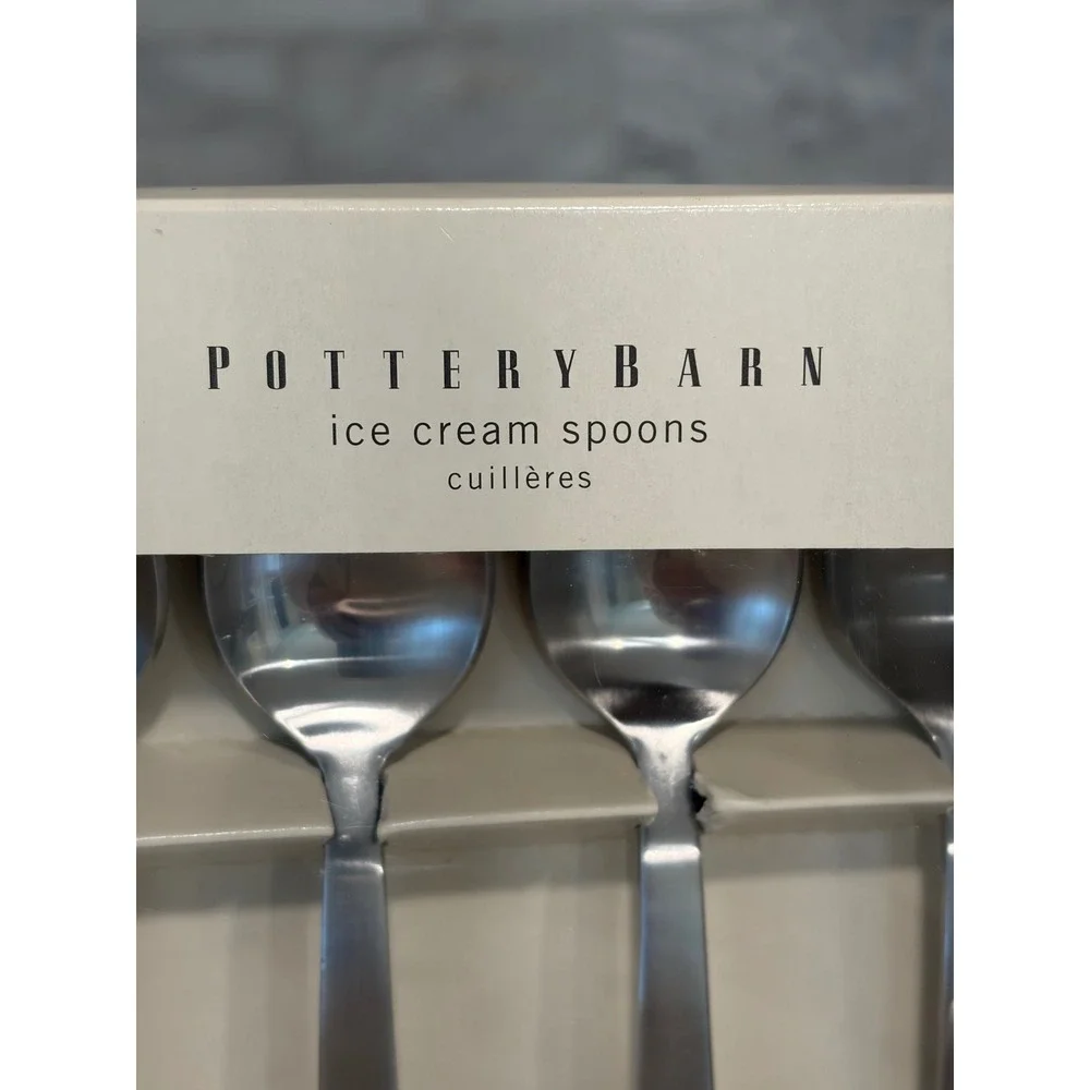 Pottery Barn Stainless Steel Engraved Ice Cream Spoons Set of 4 NEW